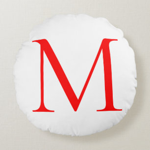 Initial letter red white monogrammed professional round cushion