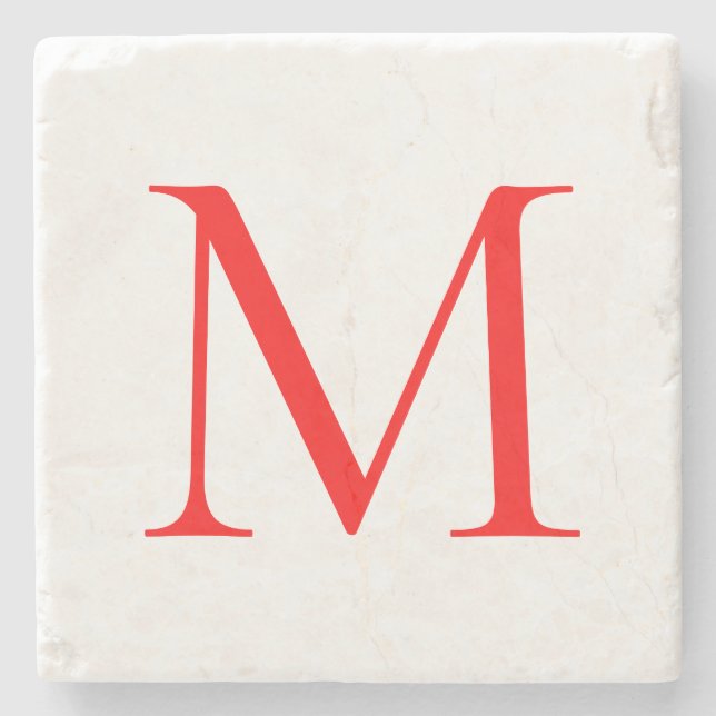 Initial letter red white monogrammed professional stone coaster (Front)