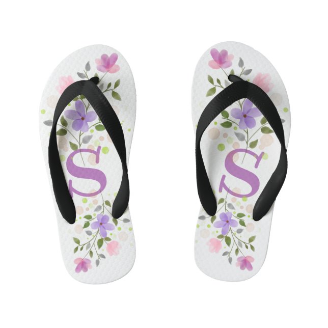 Initial Letter S Plus Floral Design Kid's Thongs (Footbed)