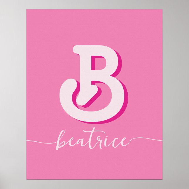Initial Letter Stylish Hot Pink Name Monogram Poster (Front)