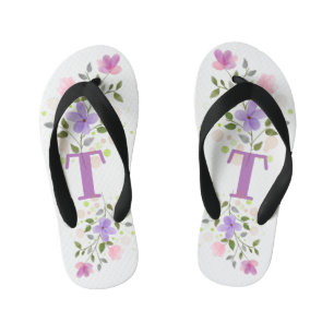 Initial Letter T Plus Floral Design Kid's Thongs