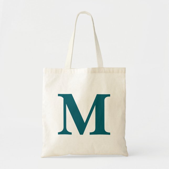 Initial Letter Teal Monogram Modern Tote Bag (Front)