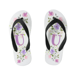 Initial Letter U Plus Floral Design Kid's Thongs
