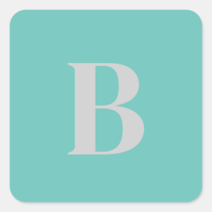 Initial Letter Unique Light Teal Grey Monogram Square Sticker