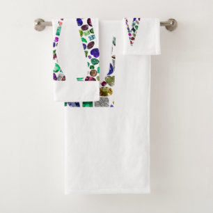 Initial Letter W Gemstone Design Bath Towel Set