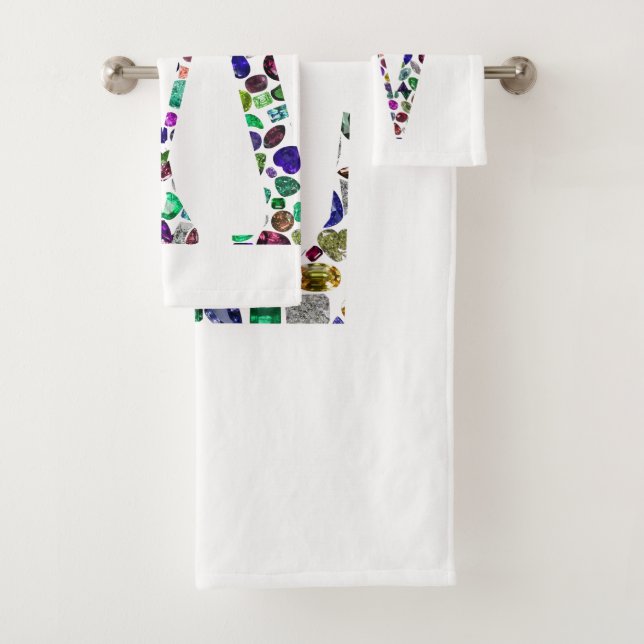 Initial Letter W Gemstone Design Bath Towel Set (Insitu)