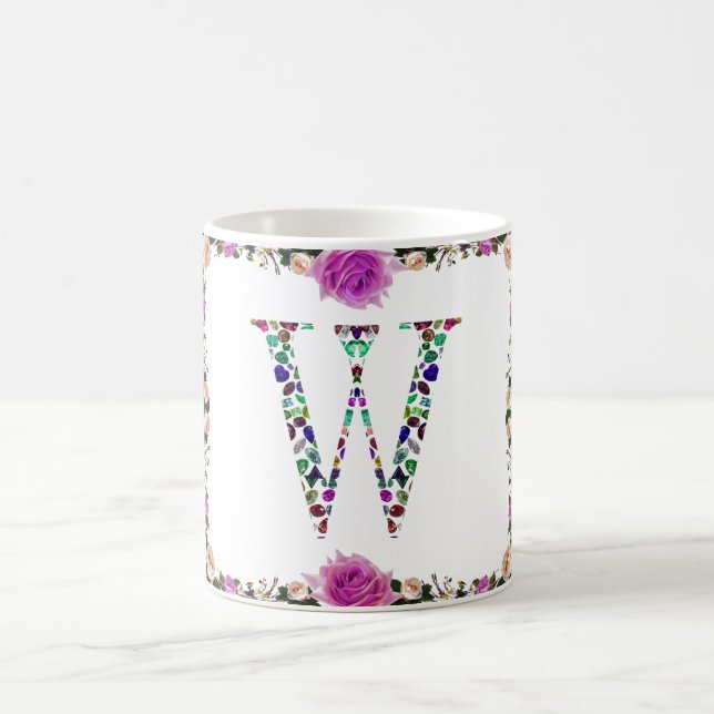 Initial Letter W Gemstone Design Coffee Mug (Center)