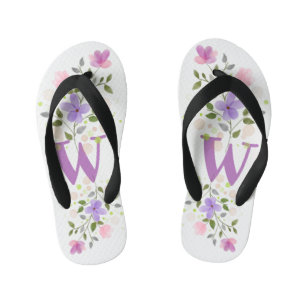 Initial Letter W Plus Floral Design Kid's Thongs