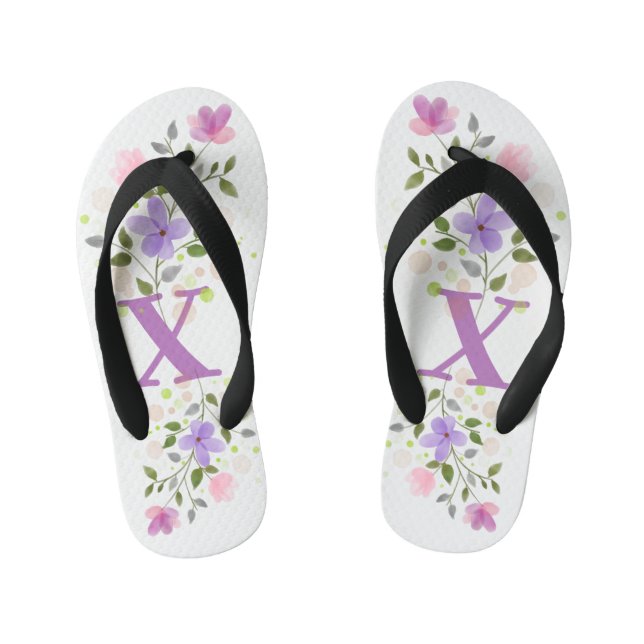 Initial Letter X Plus Floral Design Kid's Thongs (Footbed)