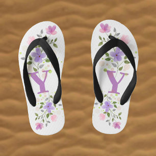 Initial Letter Y Plus Floral Design Kid's Thongs