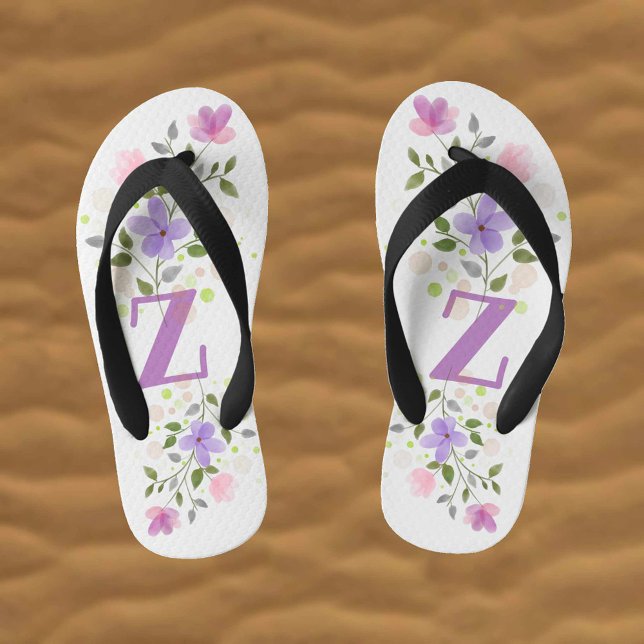 Initial Letter Z Plus Floral Design Kid's Thongs (Creator Uploaded)