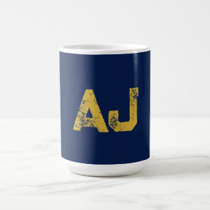 Initial Letters Monogram Gold & Blue Plain Simple Coffee Mug