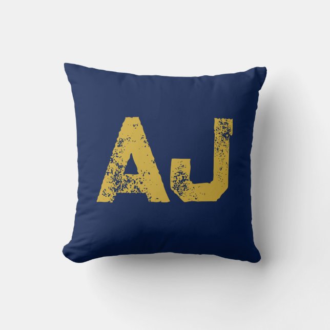 Initial Letters Monogram Gold & Blue Plain Simple Cushion (Front)