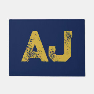 Initial Letters Monogram Gold & Blue Plain Simple Doormat