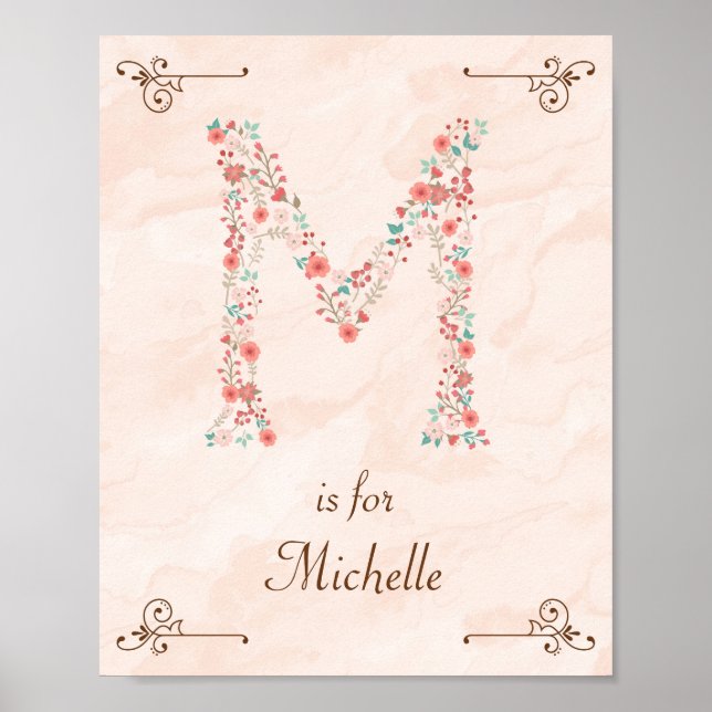 Initial M Baby Name Monogram Art Print (Front)