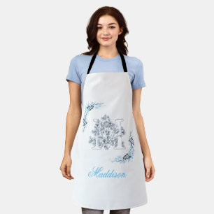 Initial "M" Blue Monogram Calm Floral Apron