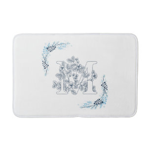 Initial "M" Blue Monogram Calm Floral Bath Mat