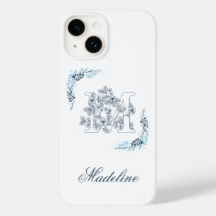 Initial "M" Blue Monogram Calm Floral Case-Mate iPhone 14 Case