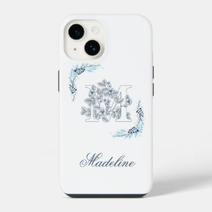 Initial "M" Blue Monogram Calm Floral iPhone 14 Case