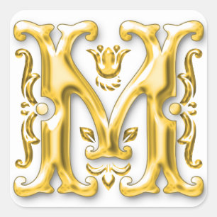 Initial M Capital Letter Monogram Sticker in Gold