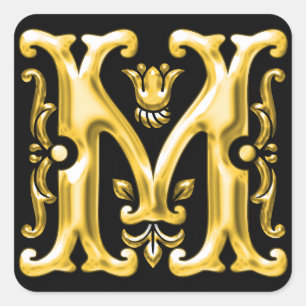 Initial M Capital Letter Monogram Sticker in Gold
