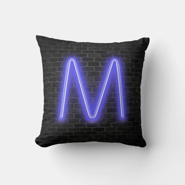Initial M In Neon Marquee On Brick Cushion (Front)