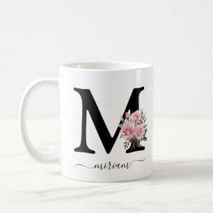Initial M Monogram Floral Flower Pink Roses Mug