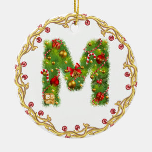 initial M monogrammed christmas ornament - circle