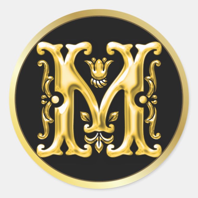 Initial M Round Sticker in Gold (Front)