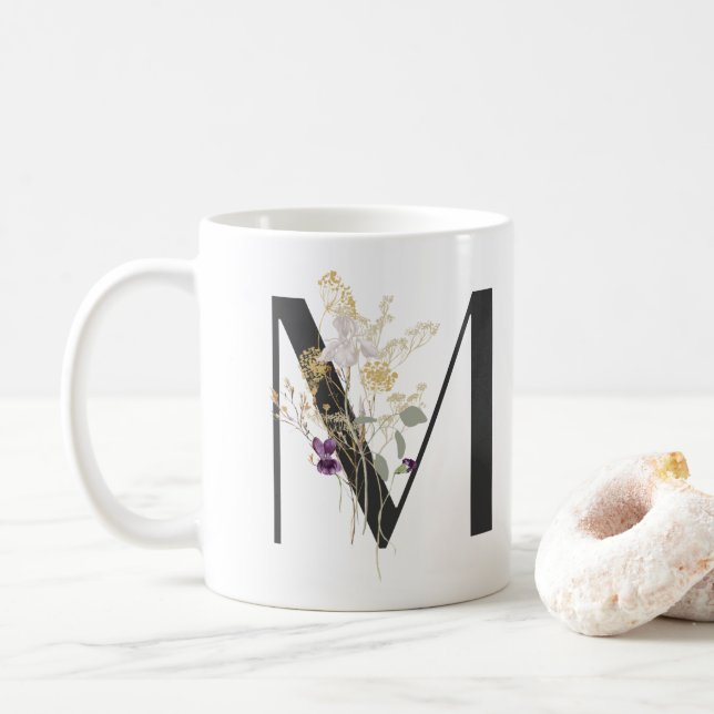 Initial M With Soft colour flower Coffee Mug (With Donut)