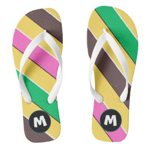 Initial Modern colourful retro stripes l Yellow  Thongs