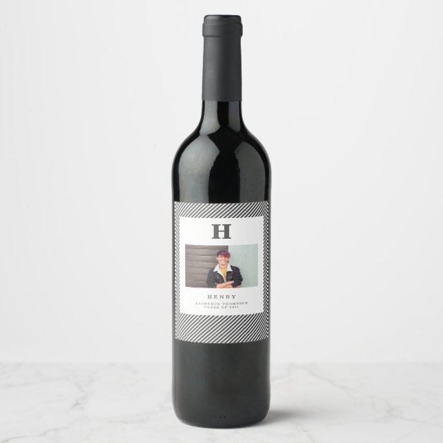 initial modern monogram photo  wine label (Front)