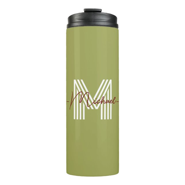 Initial Modern stylish monogram Olive green chic Thermal Tumbler (Front)