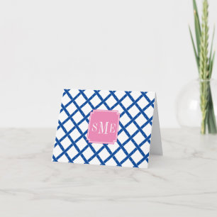 Initial Monogram Blue And White Bamboo Stationery Thank You Card