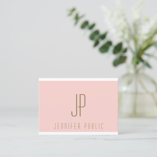 Initial Monogram Blush Pink Gold Text Modern Business Card (Standing Front)