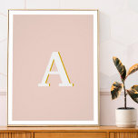 Initial Monogram Blush Pink Vintage Typography Poster<br><div class="desc">A simple minimalist initial design using a vintage retro typography in white with a gold shadow on a blush pink background. The letter can easily be customised to create your own monogram design!</div>