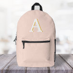 Initial Monogram Blush Pink Vintage Typography Printed Backpack<br><div class="desc">A simple minimalist initial design using a vintage retro typography in white with a gold shadow on a blush pink background. The letter can easily be customised to create your own monogram design!</div>