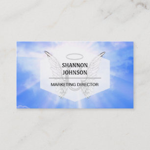 Initial Monogram C With Angel Wings, Halo Clouds Business Card