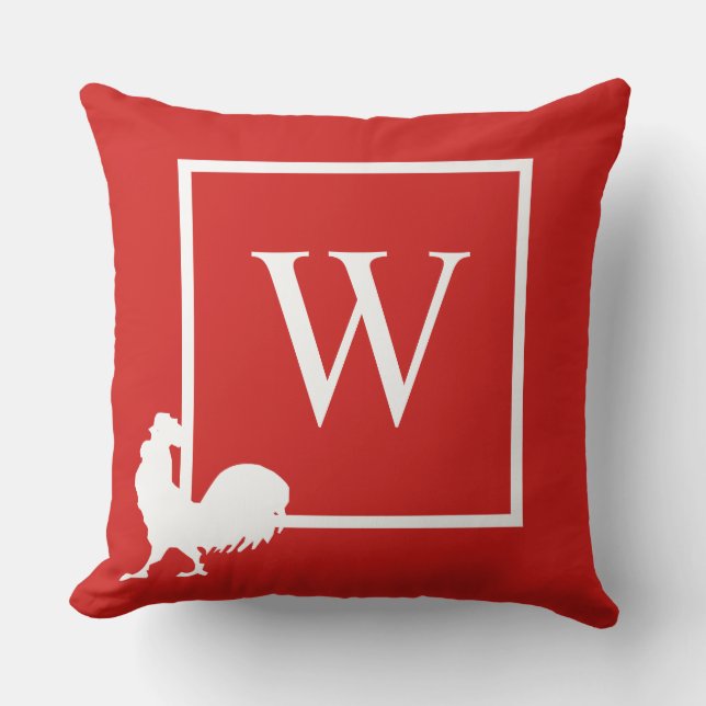 Initial Monogram Chicken Country Decor Pillow (Front)