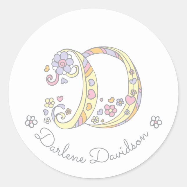 Initial monogram D custom name id name stickers (Front)