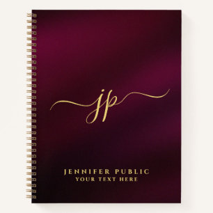 Initial Monogram Elegant Calligraphy Gold Text Notebook