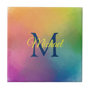 Initial Monogram Elegant Rainbow Colors Modern Ceramic Tile