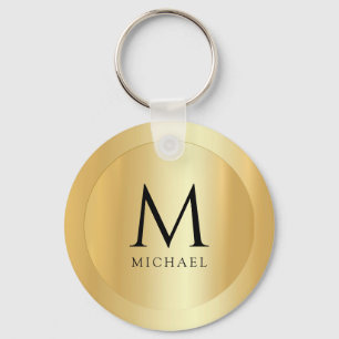 Initial Monogram Faux Gold Name Elegant Template Key Ring