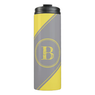 Initial Monogram Geometric Diagonal Gray Yellow Thermal Tumbler