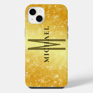 Initial monogram gold colour plain add your name iPhone 14 plus case
