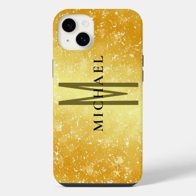Initial monogram gold colour plain add your name iPhone case (Back)