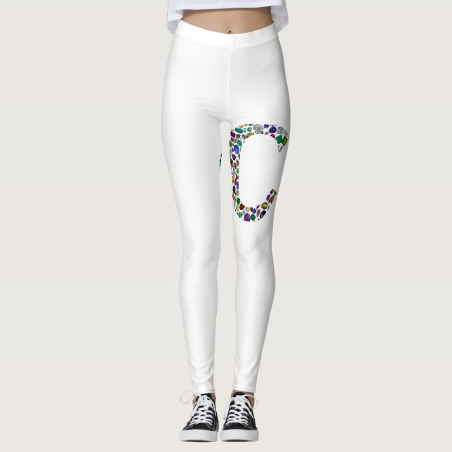 Initial Monogram Letter C Trendy Leggings (Front)
