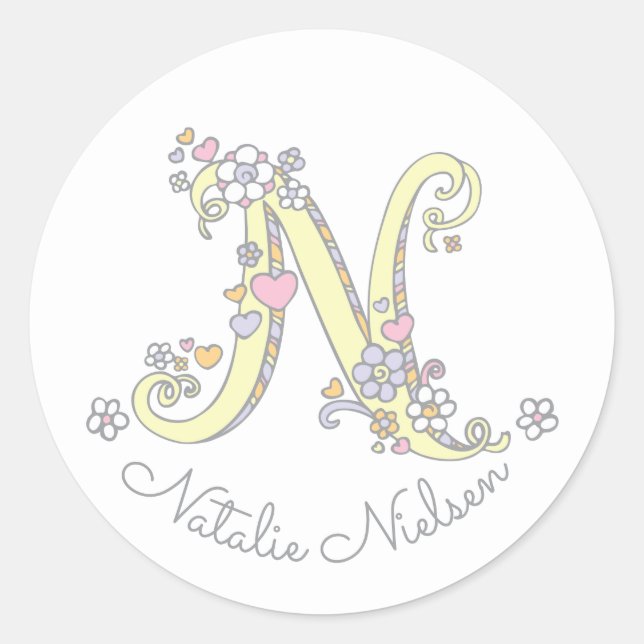 Initial monogram N custom name id name stickers (Front)