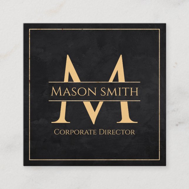 Initial monogram name corporative, executive  square business card (Front)