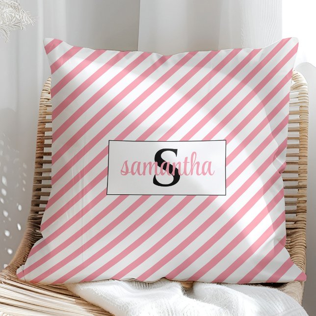 Initial Monogram Name Pink and White Cushion (Creator Uploaded)